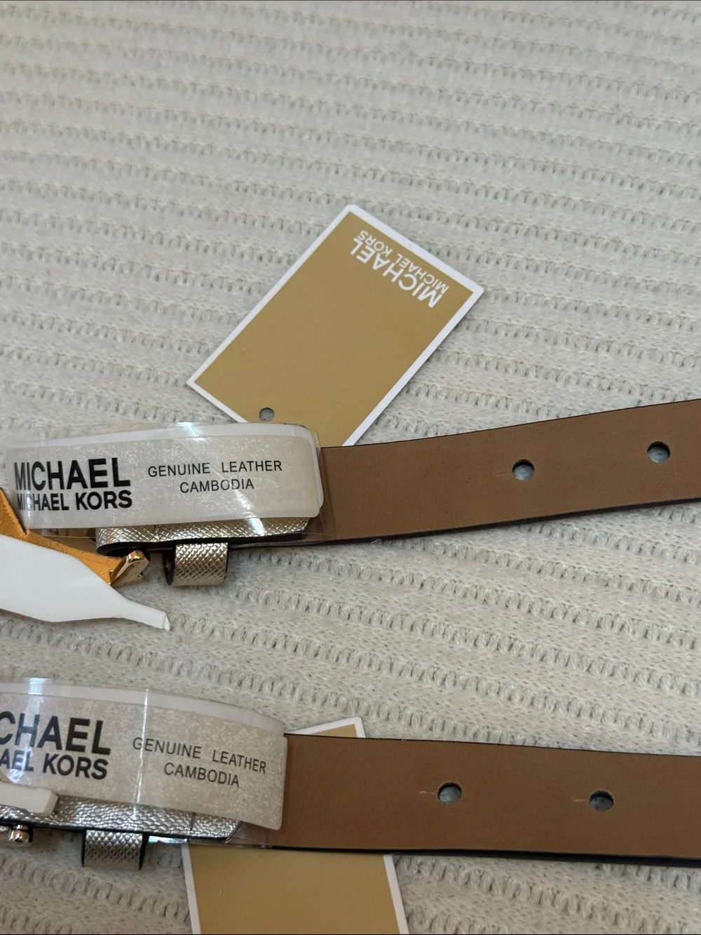 Michael Kors Metallic   Gold and  Silver MK Logo Skinny Belt